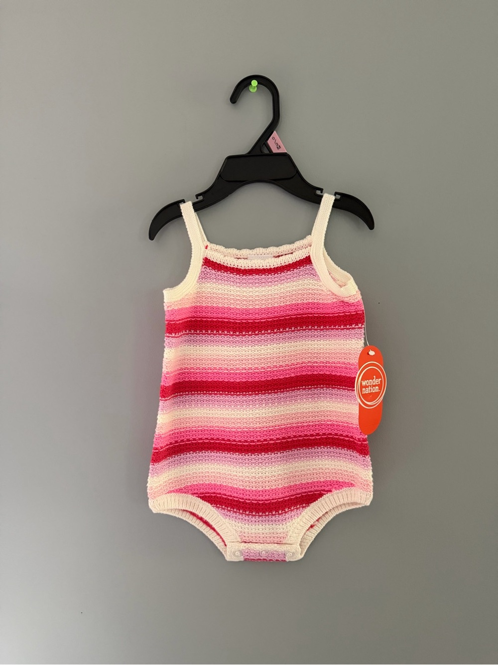 wonder nation Pink & Fuchsia Striped Crochet Baby One-Piece